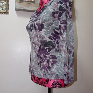 Floral Gray and Purple Women's Top